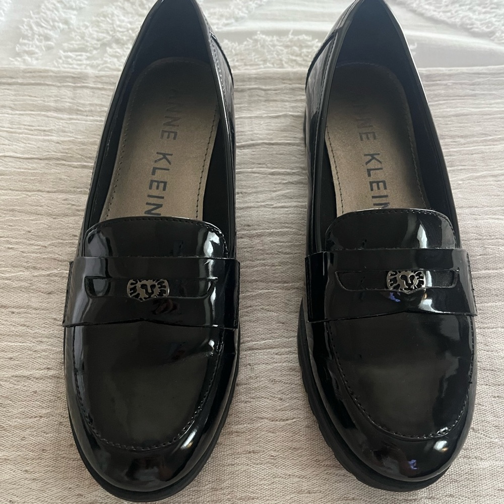 Anne Klein Black Patent Leather Penny Loafers